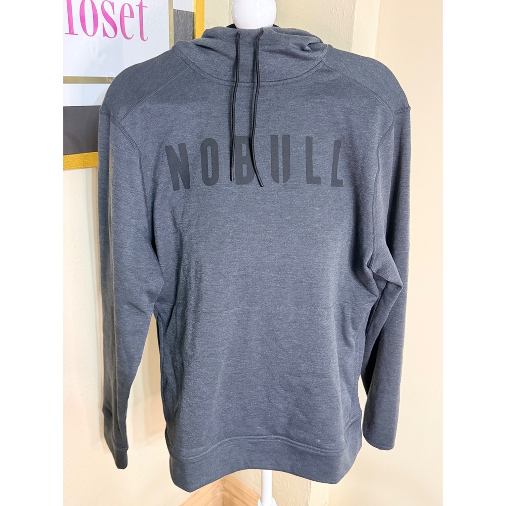 NOBULL Mens Performance Hoodie Charcoal Heather Gray Logo Sweatshirt Large